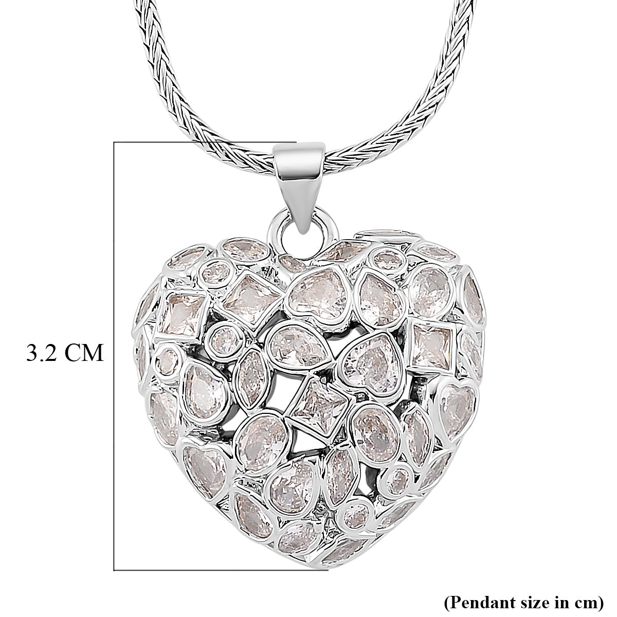 White Cubic Zirconia Heart Necklace (Size - 20-1.5 Ext) V32355256 7