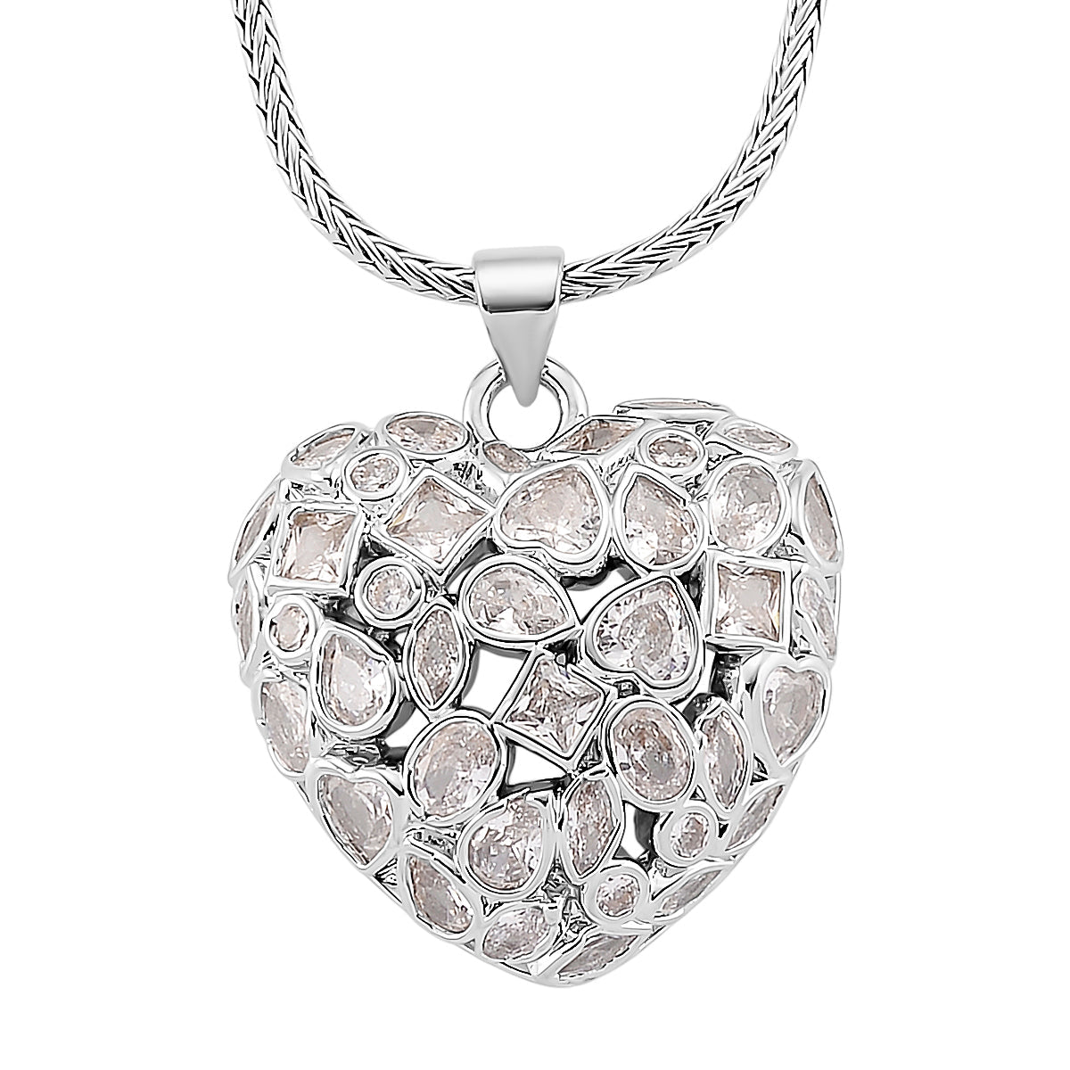 White Cubic Zirconia Heart Necklace (Size - 20-1.5 Ext) V32355542 0