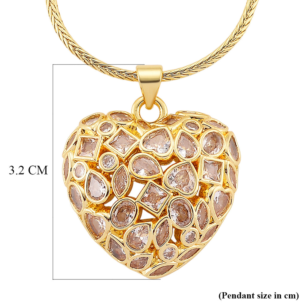 White Cubic Zirconia Heart Necklace (Size - 20-1.5 Ext)