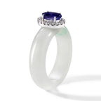 D'Joy - Tanzanite, Dyed Green Jade & Moissanite Halo Band Ring in Rhodium Overlay Sterling Silver 15.50 Ct._8580340_2