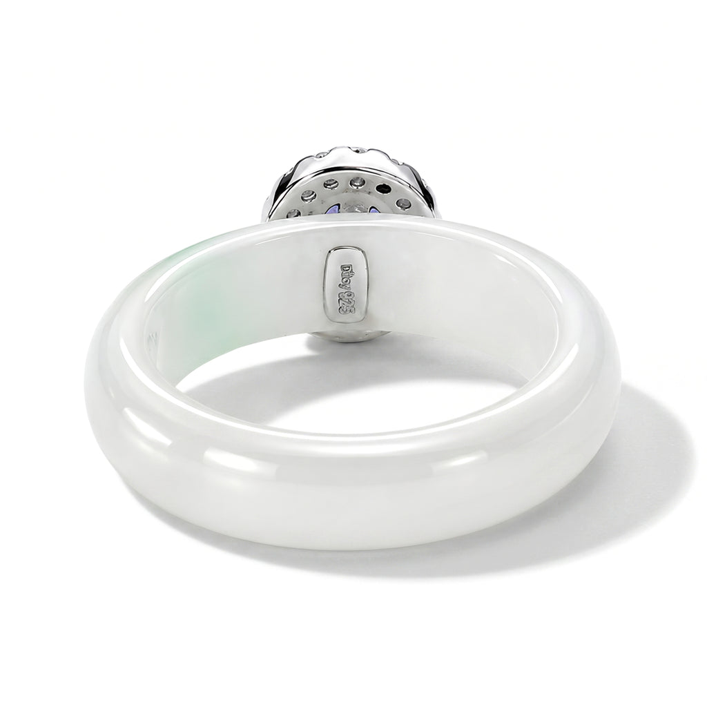 D'Joy - Tanzanite, Dyed Green Jade & Moissanite Halo Band Ring in Rhodium Overlay Sterling Silver 15.50 Ct._8580340_3
