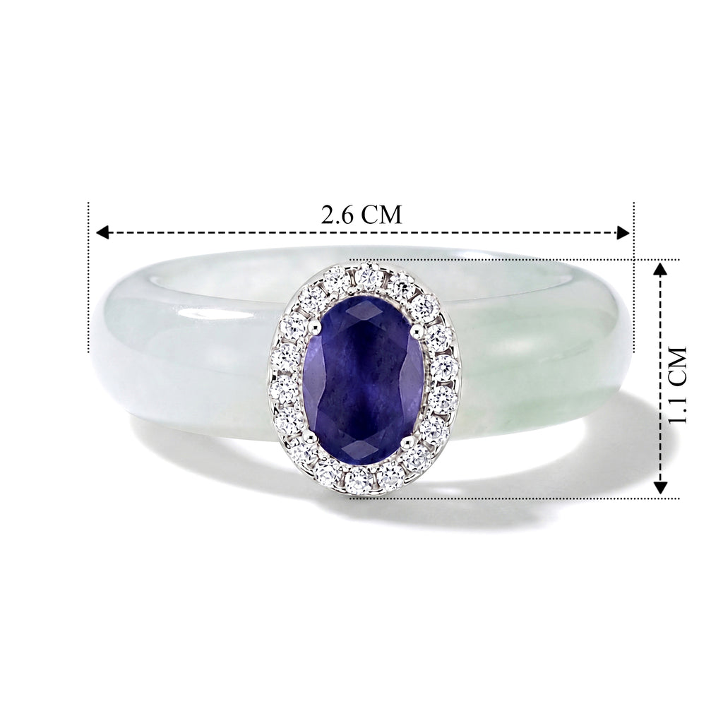 D'Joy - Tanzanite, Dyed Green Jade & Moissanite Halo Band Ring in Rhodium Overlay Sterling Silver 15.50 Ct._8580340_4