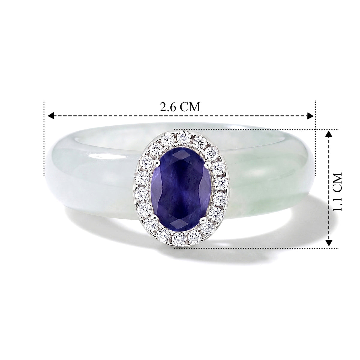 D'Joy - AAA Tanzanite and Bi Colour Jade Moissanite Halo Band Ring in Rhodium Overlay Sterling Silver V32603213 5