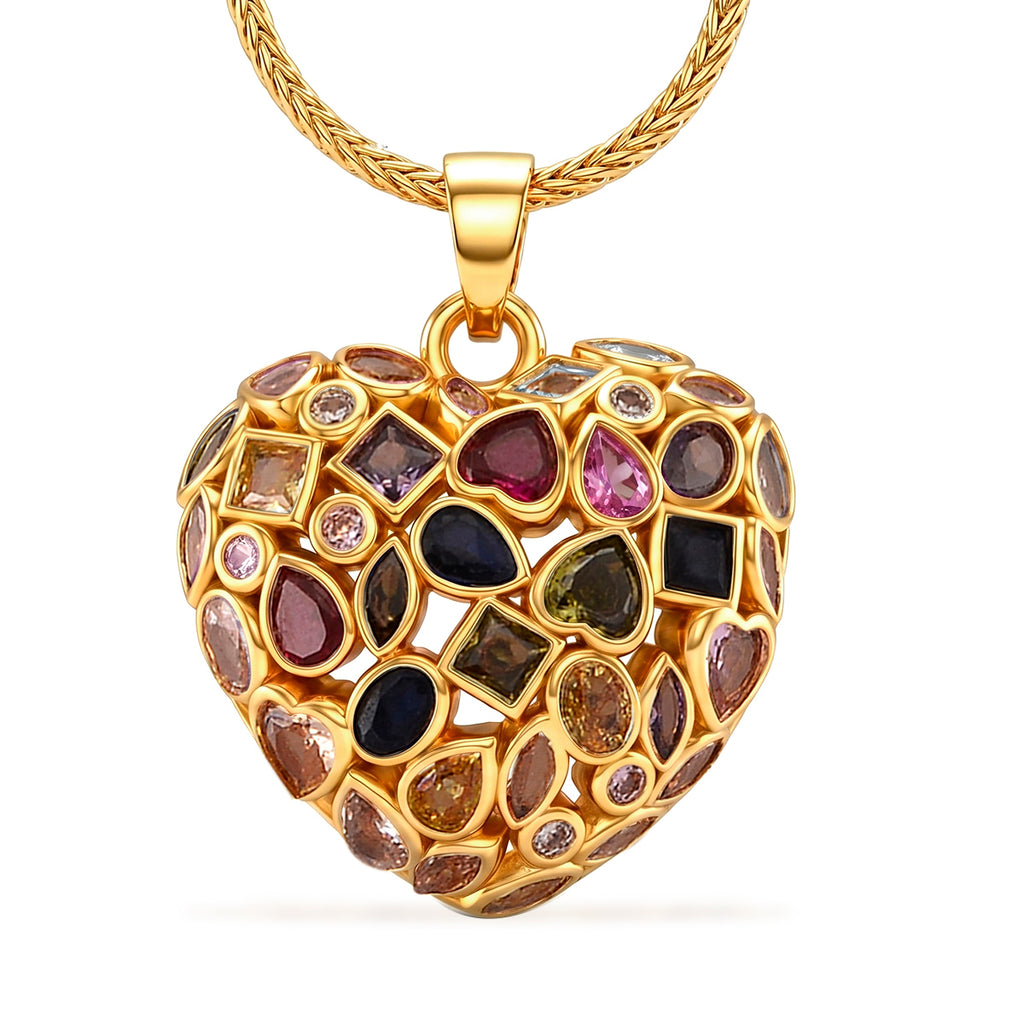 Multi-Colour Cubic Zirconia Heart Necklace (Size - 20+1.5 Ext)_8580344