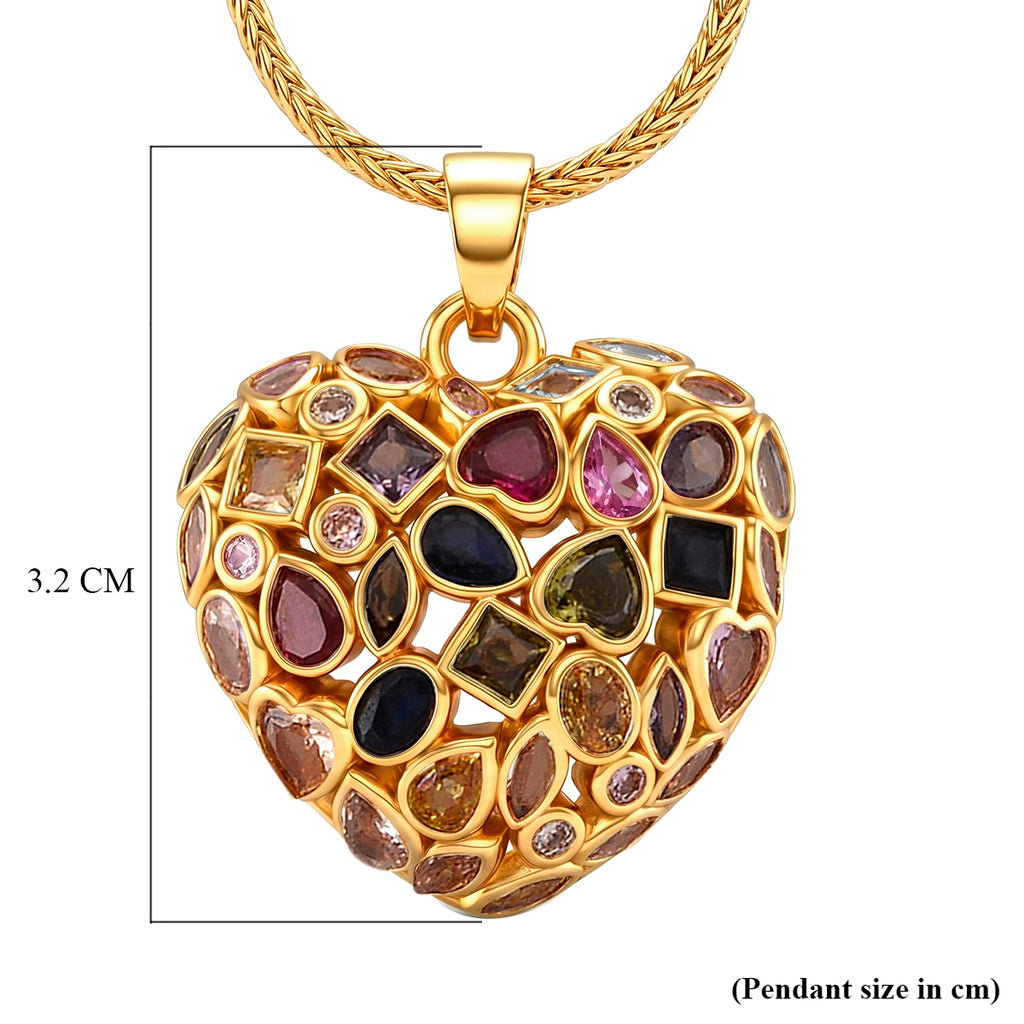 Multi-Colour Cubic Zirconia Heart Necklace (Size - 20+1.5 Ext)_8580344_6