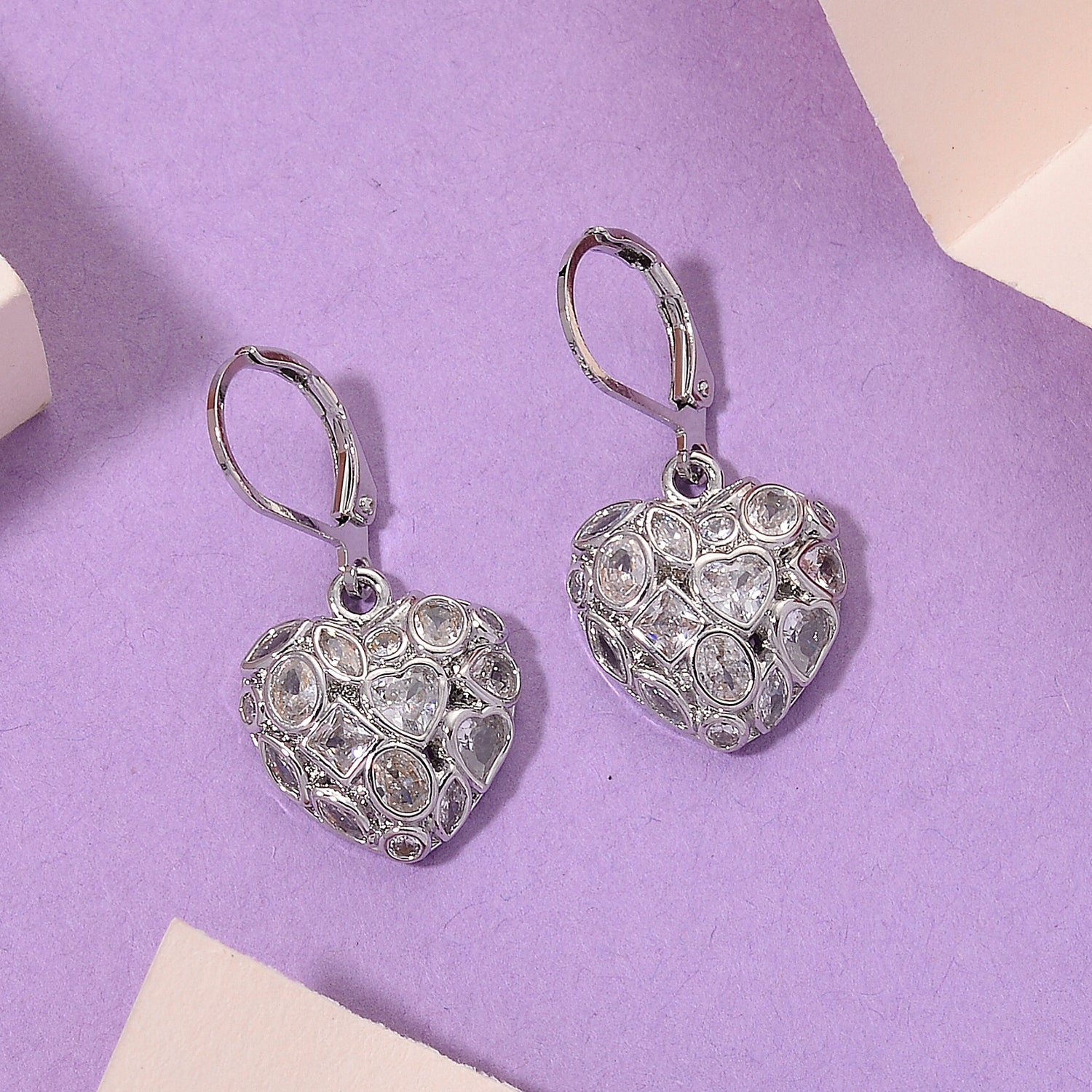 White Cubic Zirconia Heart Earring with Lever Back 8580345 3
