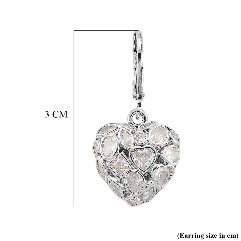 White Cubic Zirconia Heart Earring with Lever Back_8580345_5