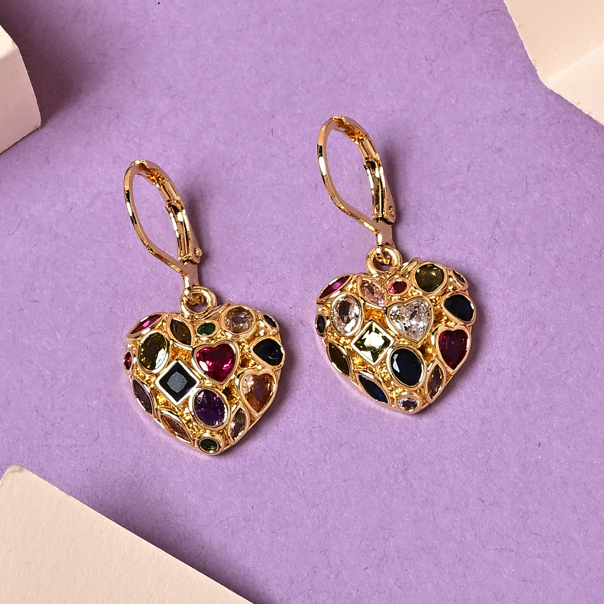 Multi-Colour Cubic Zirconia Heart Earring with Lever Back 8580347 2