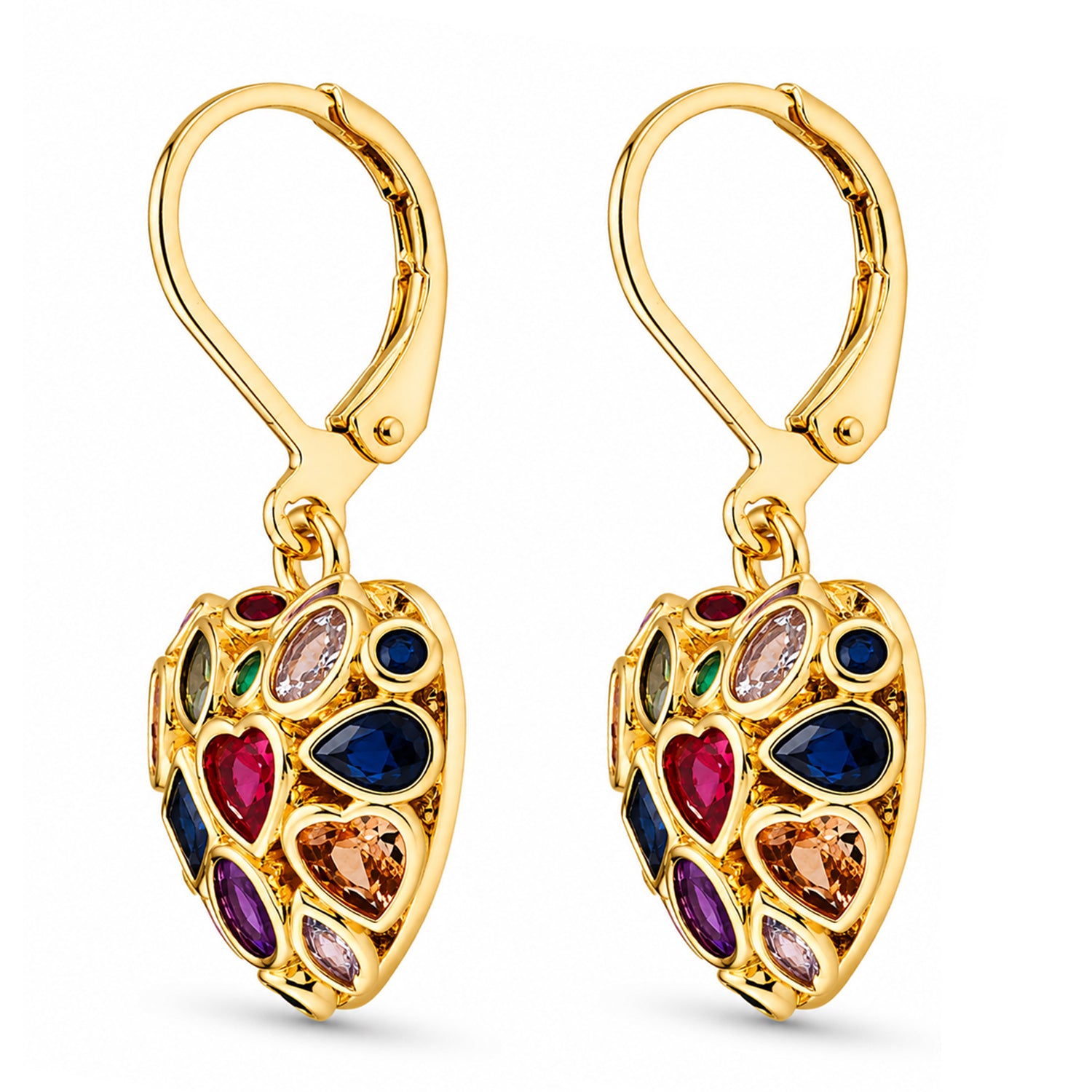 Multi-Colour Cubic Zirconia Heart Earring with Lever Back V32363348 4