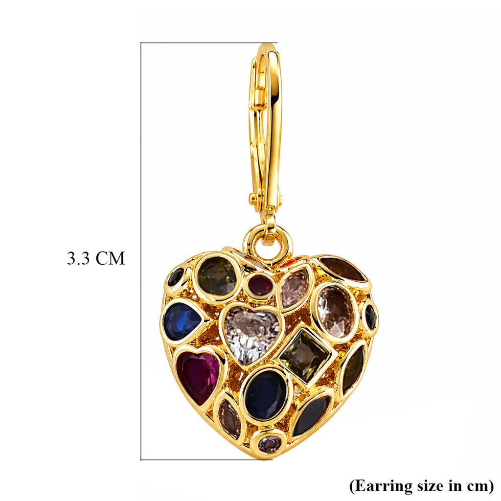 Multi-Colour Cubic Zirconia Heart Earring with Lever Back