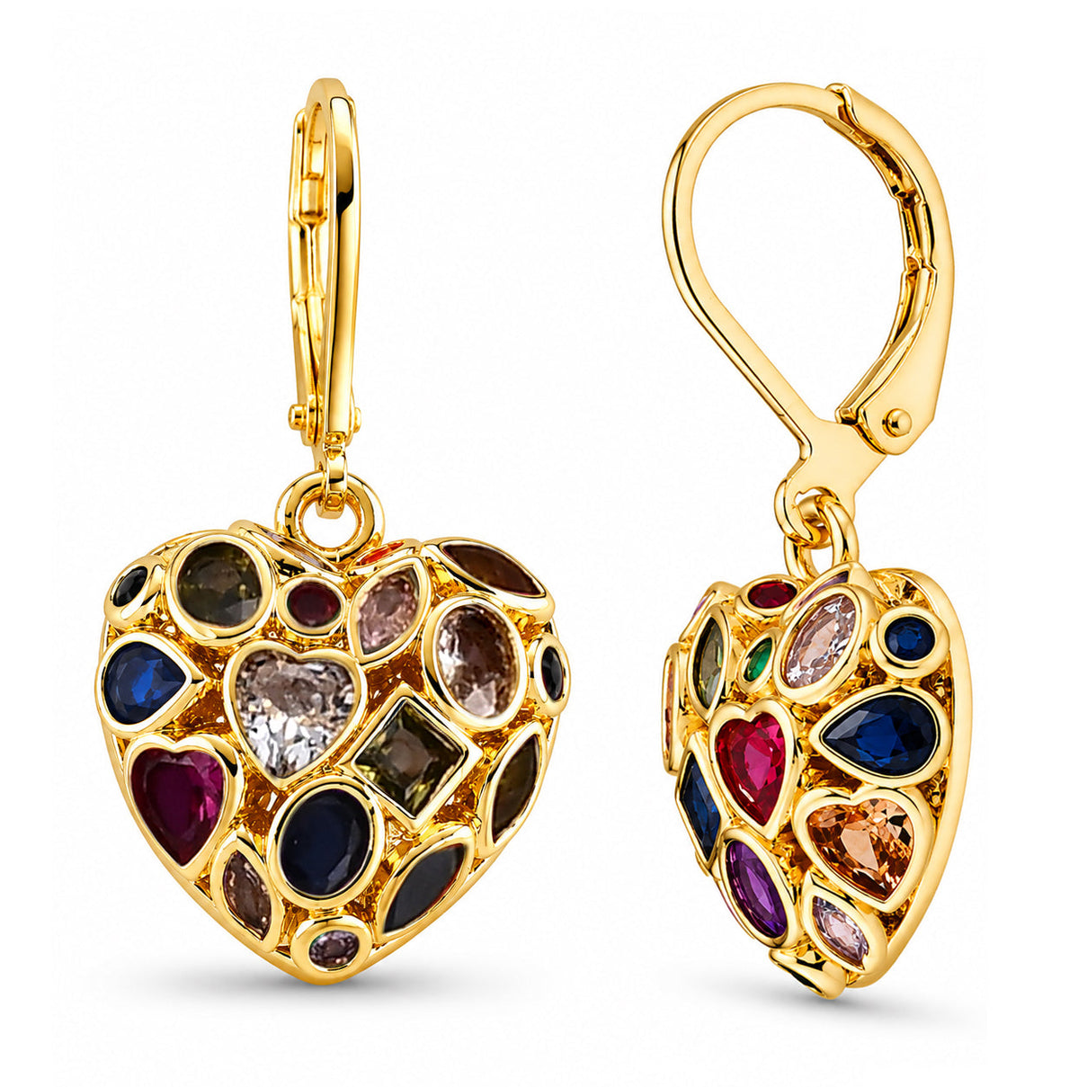 Multi-Colour Cubic Zirconia Heart Earring with Lever Back V32363348 0