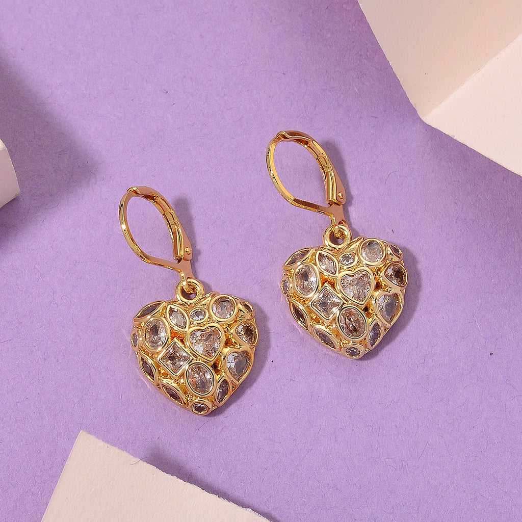 White Cubic Zirconia Heart Earring with Lever Back