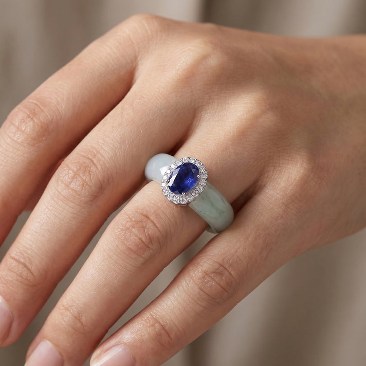 D'Joy - AAA Tanzanite and Bi Colour Jade Moissanite Halo Band Ring in Rhodium Overlay Sterling Silver 8580371 2