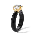 D'Joy - Dyed Black Jade, Moissanite & Black Moissanite Toi et Moi Ring in Yellow Gold Plated Sterling Silver 13.70 Ct._8580406_3