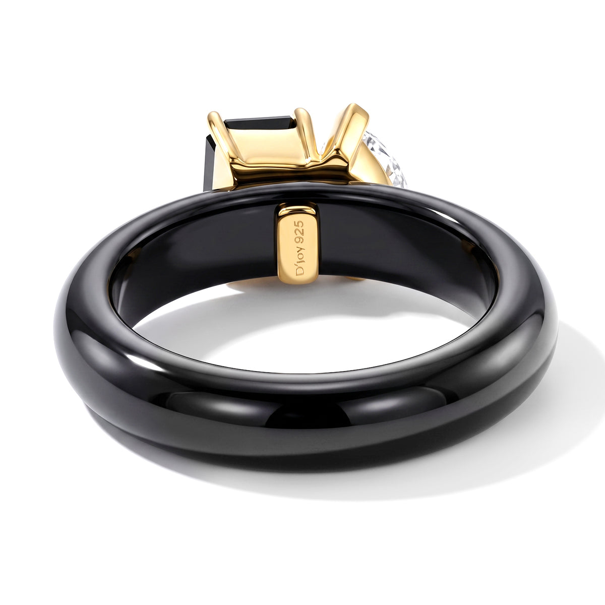 Couture Collection Limited Edition  - Black Jadeite, Moissanite &amp; Black Moissanite Toi et Moi Ring in Yellow Gold Plated Sterling Silver 13.70 Ct. V32522571 5