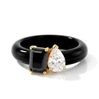 D'Joy - Dyed Black Jade, Moissanite & Black Moissanite Toi et Moi Ring in Yellow Gold Plated Sterling Silver 13.70 Ct._8580408