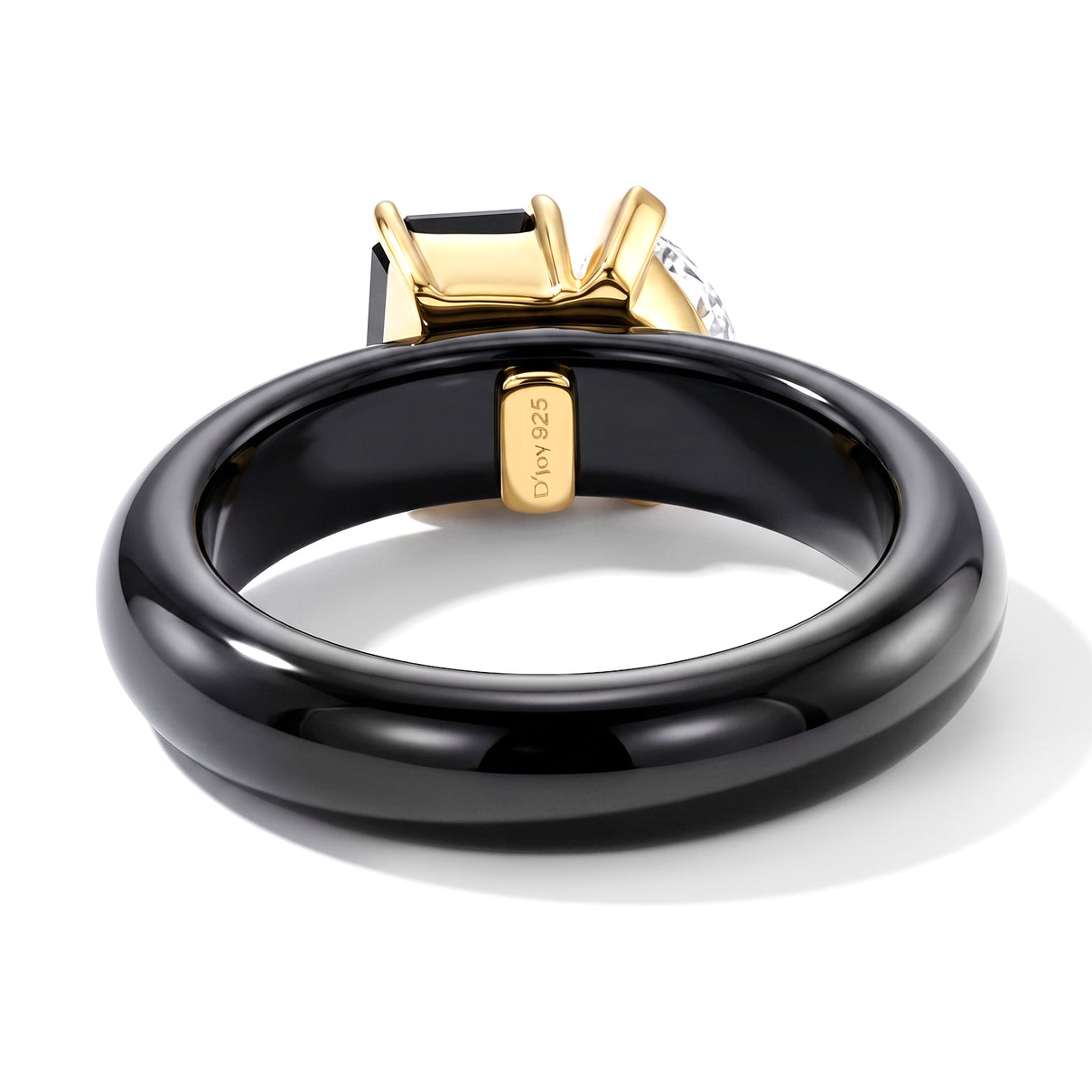 Couture Collection Limited Edition  - Black Jadeite, Moissanite &amp; Black Moissanite Toi et Moi Ring in Yellow Gold Plated Sterling Silver 13.70 Ct. V32518170 5
