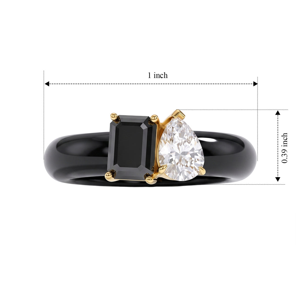 D'Joy - Dyed Black Jade, Moissanite & Black Moissanite Toi et Moi Ring in Yellow Gold Plated Sterling Silver 13.70 Ct._8580408_5