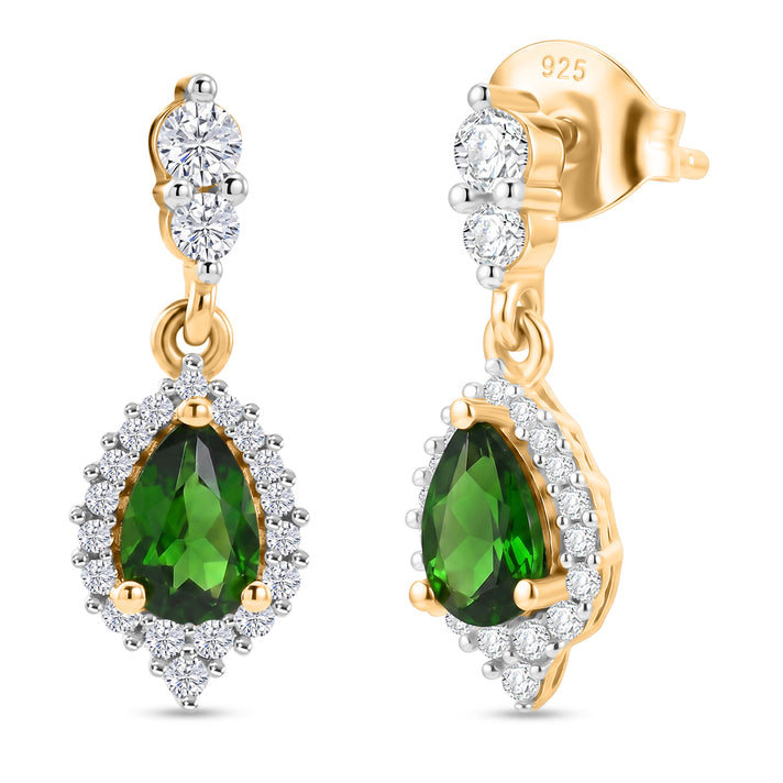 D'Joy - Natural Chrome Diopside &amp; White Zircon Dangling Earring with Push Post in Yellow Gold Plated Sterling Silver 1.50 Ct. 8580578 1