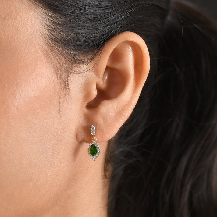D'Joy - Natural Chrome Diopside &amp; White Zircon Dangling Earring with Push Post in Yellow Gold Plated Sterling Silver 1.50 Ct. 8580578 2