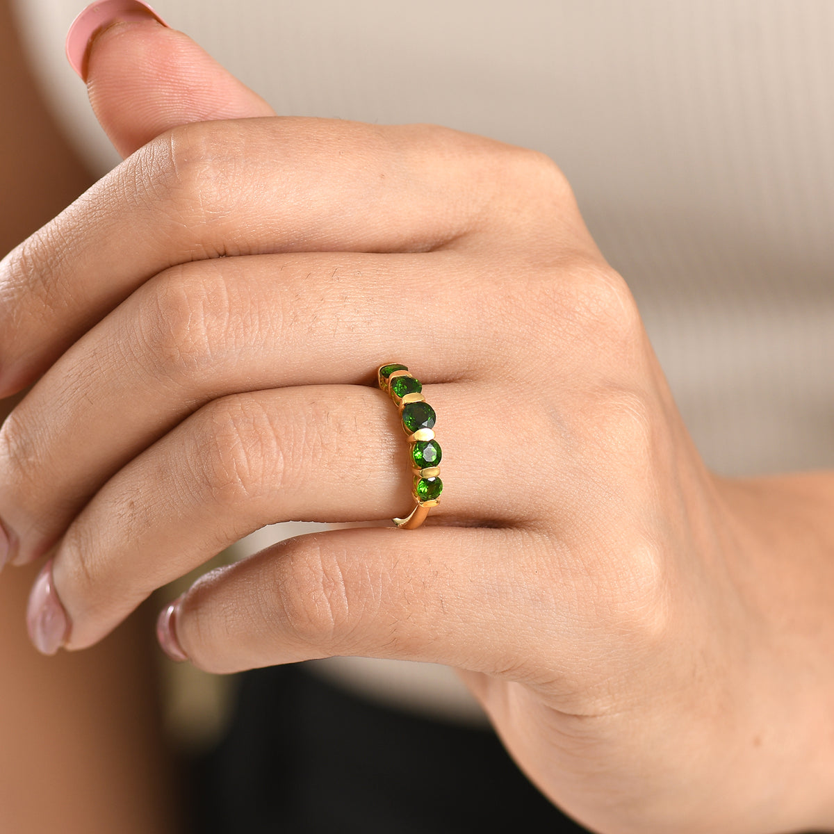 D'Joy - Natural Chrome Diopside 5 Stone Ring in Yellow Gold Plated Sterling Silver 1.40 Ct. V32551419 2
