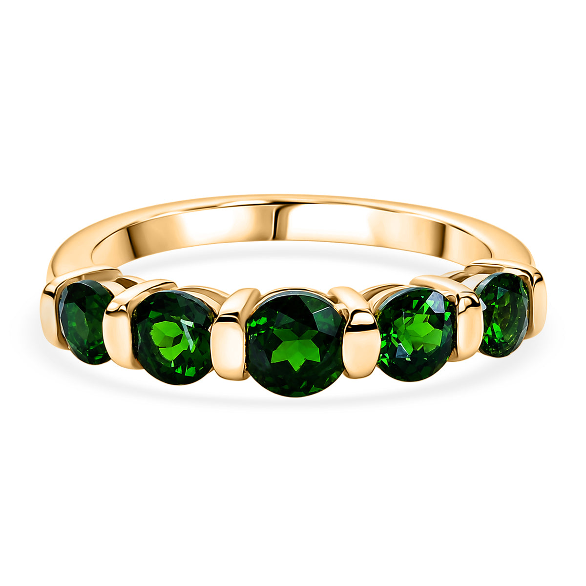 D'Joy - Natural Chrome Diopside 5 Stone Ring in Yellow Gold Plated Sterling Silver 1.40 Ct. V32519061 0