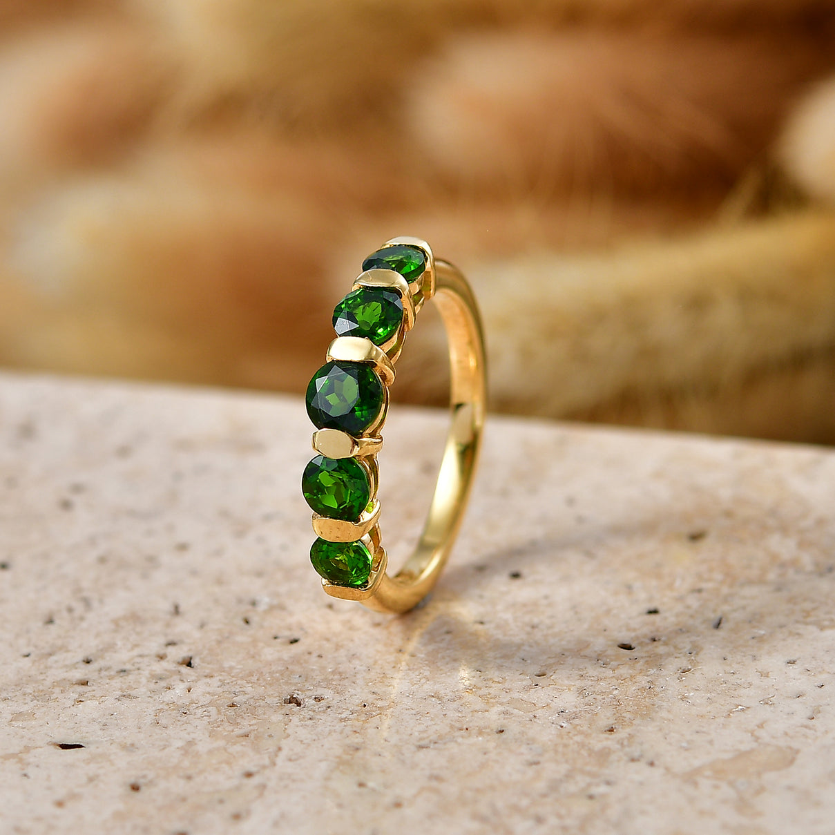 D'Joy - Natural Chrome Diopside 5 Stone Ring in Yellow Gold Plated Sterling Silver 1.40 Ct. V32519061 3