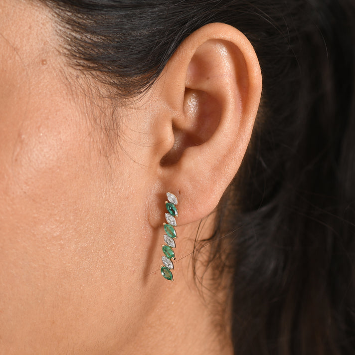 Luxuriant - AAA Gemfields Zambian Emerald &amp; Lab Grown Diamond (SI-G-H) Marquise Drop Earring with Push Post in 18K Vermeil Yellow Gold Plated Sterling Silver 1.08 Ct. 8580718 2