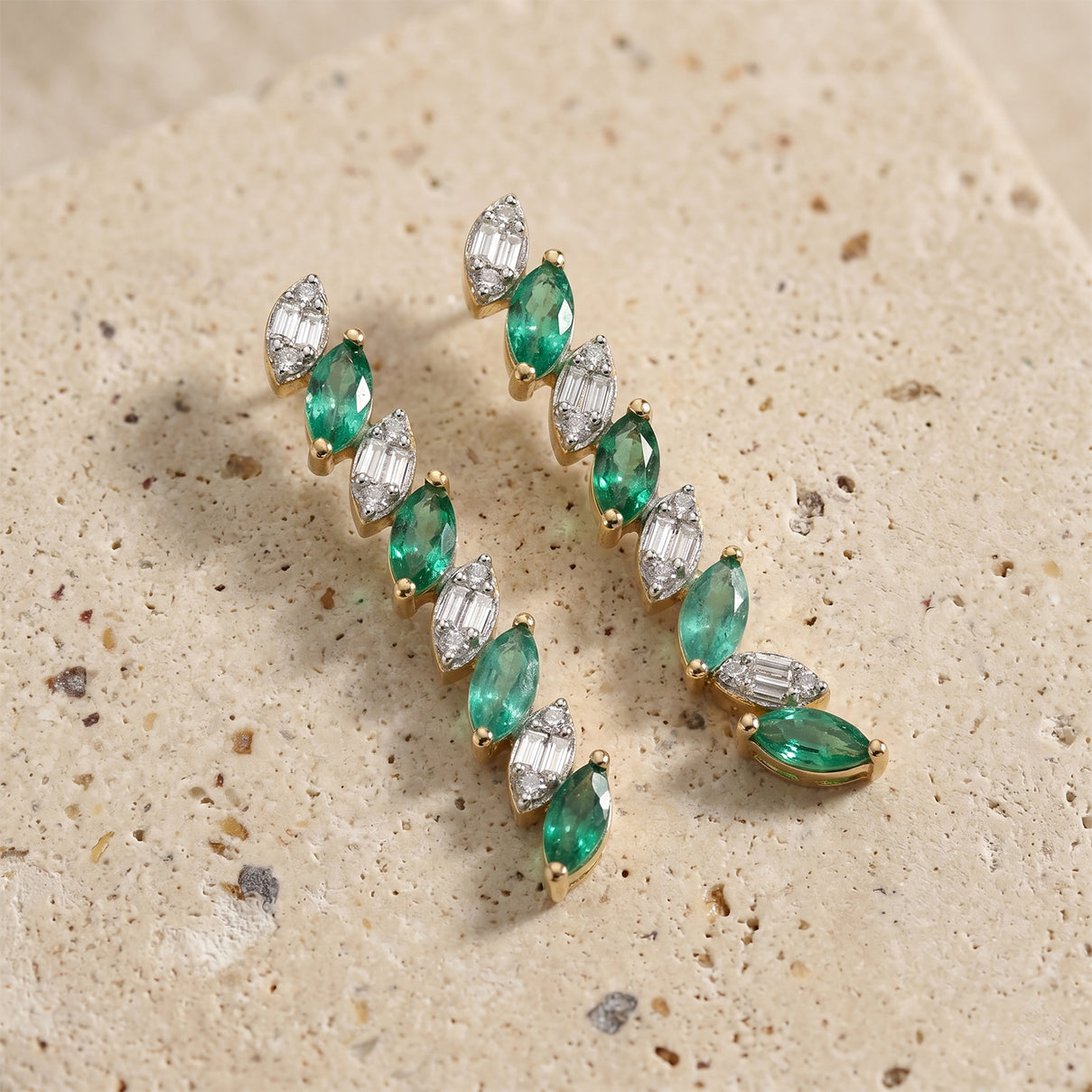 Luxuriant - AAA Gemfields Zambian Emerald &amp; Lab Grown Diamond (SI-G-H) Marquise Drop Earring with Push Post in 18K Vermeil Yellow Gold Plated Sterling Silver 1.08 Ct. 8580718 3