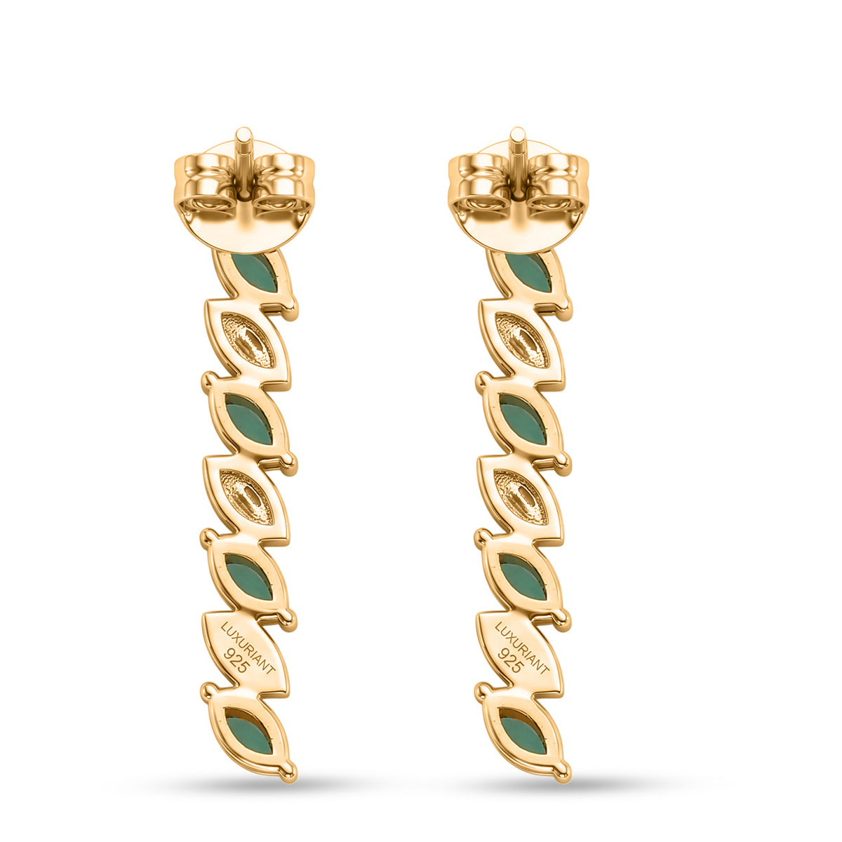 Luxuriant - AAA Gemfields Zambian Emerald &amp; Lab Grown Diamond (SI-G-H) Marquise Drop Earring with Push Post in 18K Vermeil Yellow Gold Plated Sterling Silver 1.08 Ct. 8580718 5