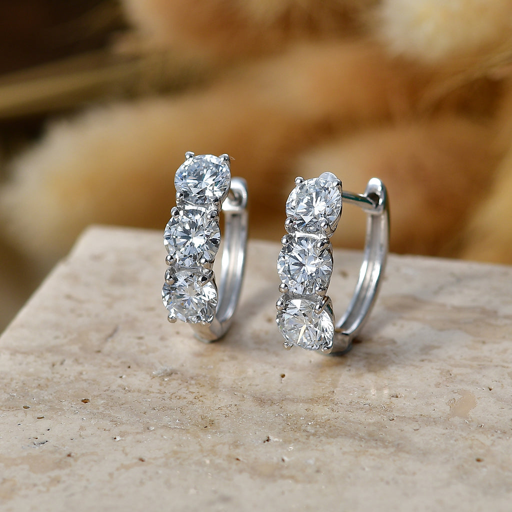 Luxuriant - Lab Grown Diamond (SI/G-H) Half Hoop Earring in Rhodium Overlay Sterling Silver 2.87 Ct._8580754_2