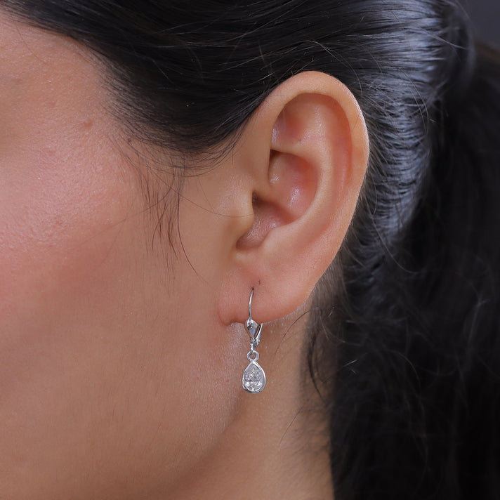 Luxuriant - Lab Grown Diamond (SI/G-H) Solitaire Lever Back Earring in Rhodium Overlay Sterling Silver 1.00 Ct. 8580768 2