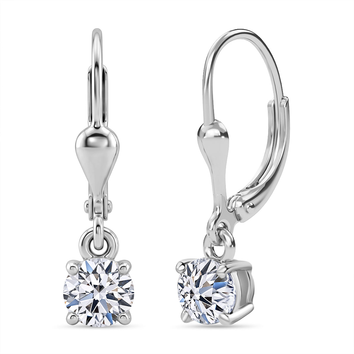 D'Joy 1 Ct. Lab Grown Diamond Solitaire Drop Earring with Lever Back in Rhodium Overlay Sterling Silver (SI-G-H) 8580772 0