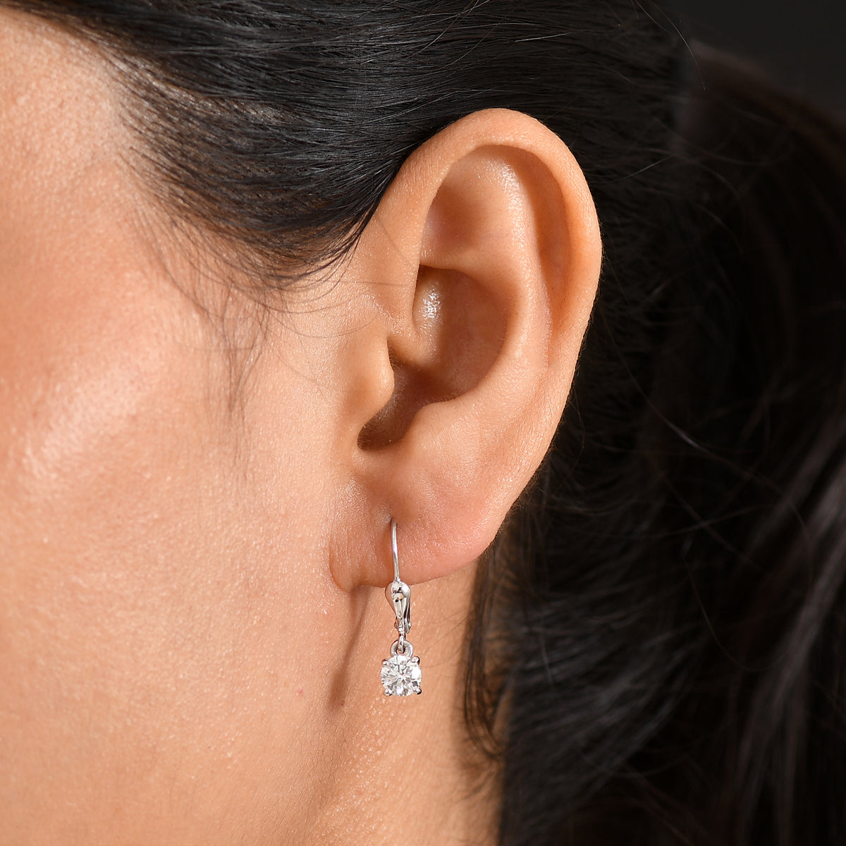 D'Joy 1 Ct. Lab Grown Diamond Solitaire Drop Earring with Lever Back in Rhodium Overlay Sterling Silver (SI-G-H) 8580772 2