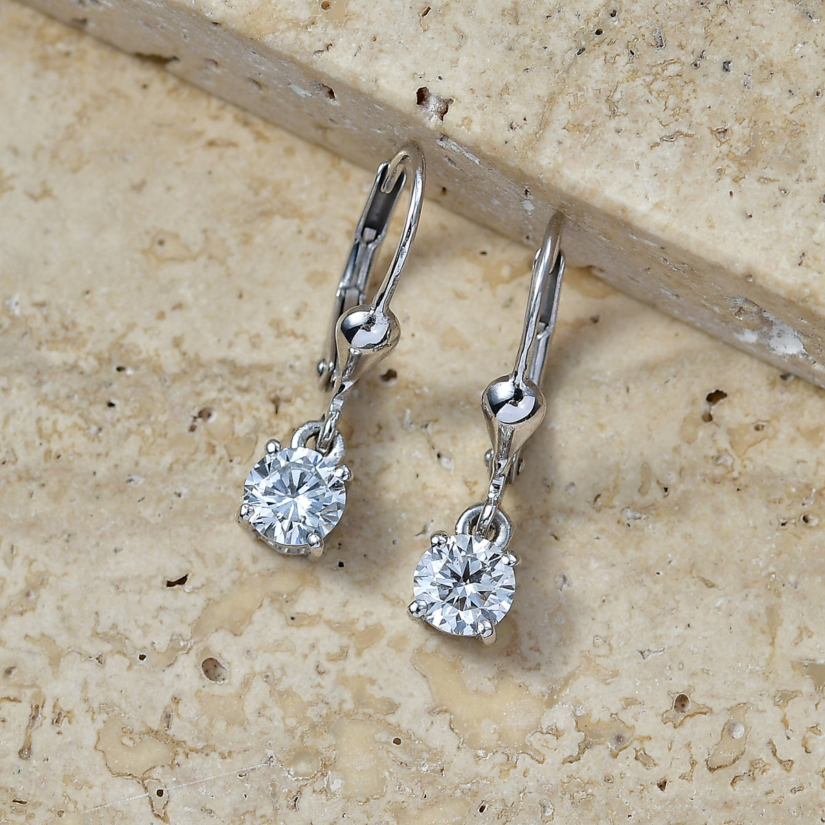 D'Joy 1 Ct. Lab Grown Diamond Solitaire Drop Earring with Lever Back in Rhodium Overlay Sterling Silver (SI-G-H) 8580772 3
