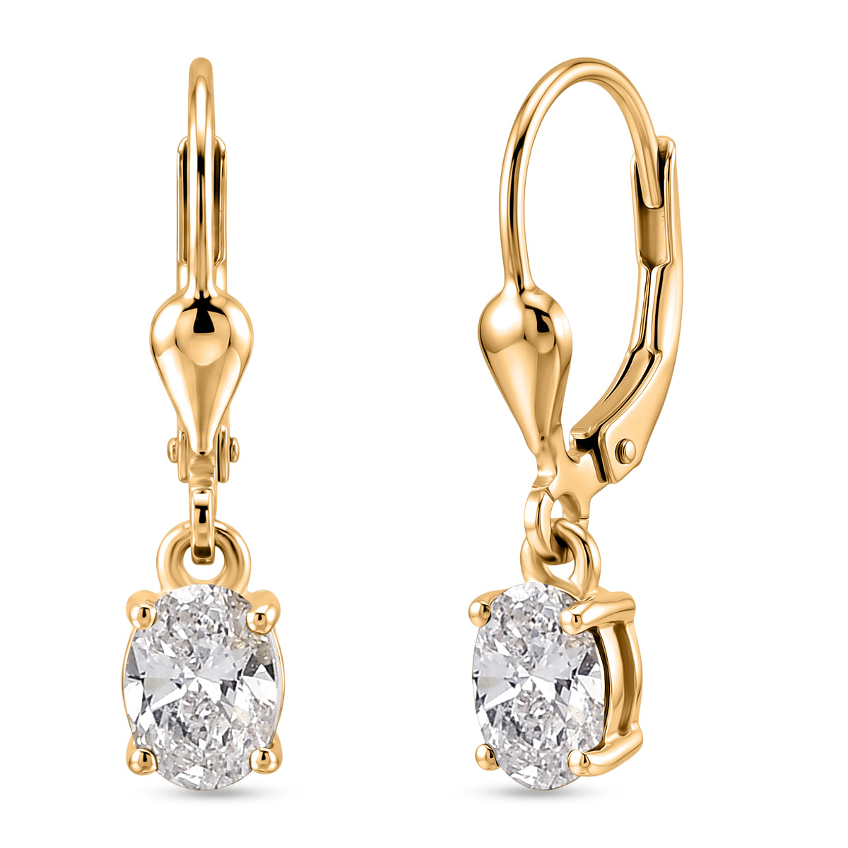 LUXURIANT Lab Grown Diamond Oval-Cut Solitaire Lever Back Earring in 18K Vermeil Yellow Gold Plated Sterling Silver (SI-G-H) 8580773 0