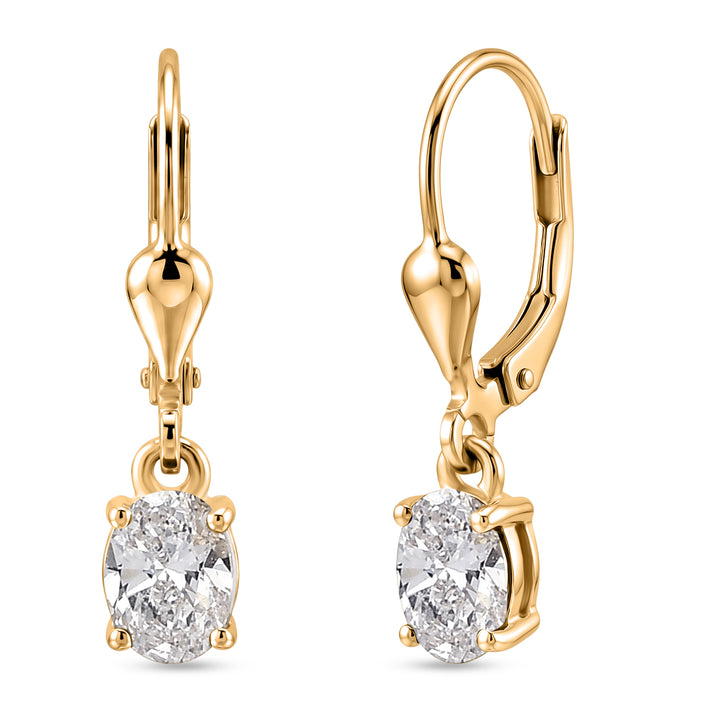 LUXURIANT Lab Grown Diamond Oval-Cut Solitaire Lever Back Earring in 18K Vermeil Yellow Gold Plated Sterling Silver (SI-G-H) 8580773 1