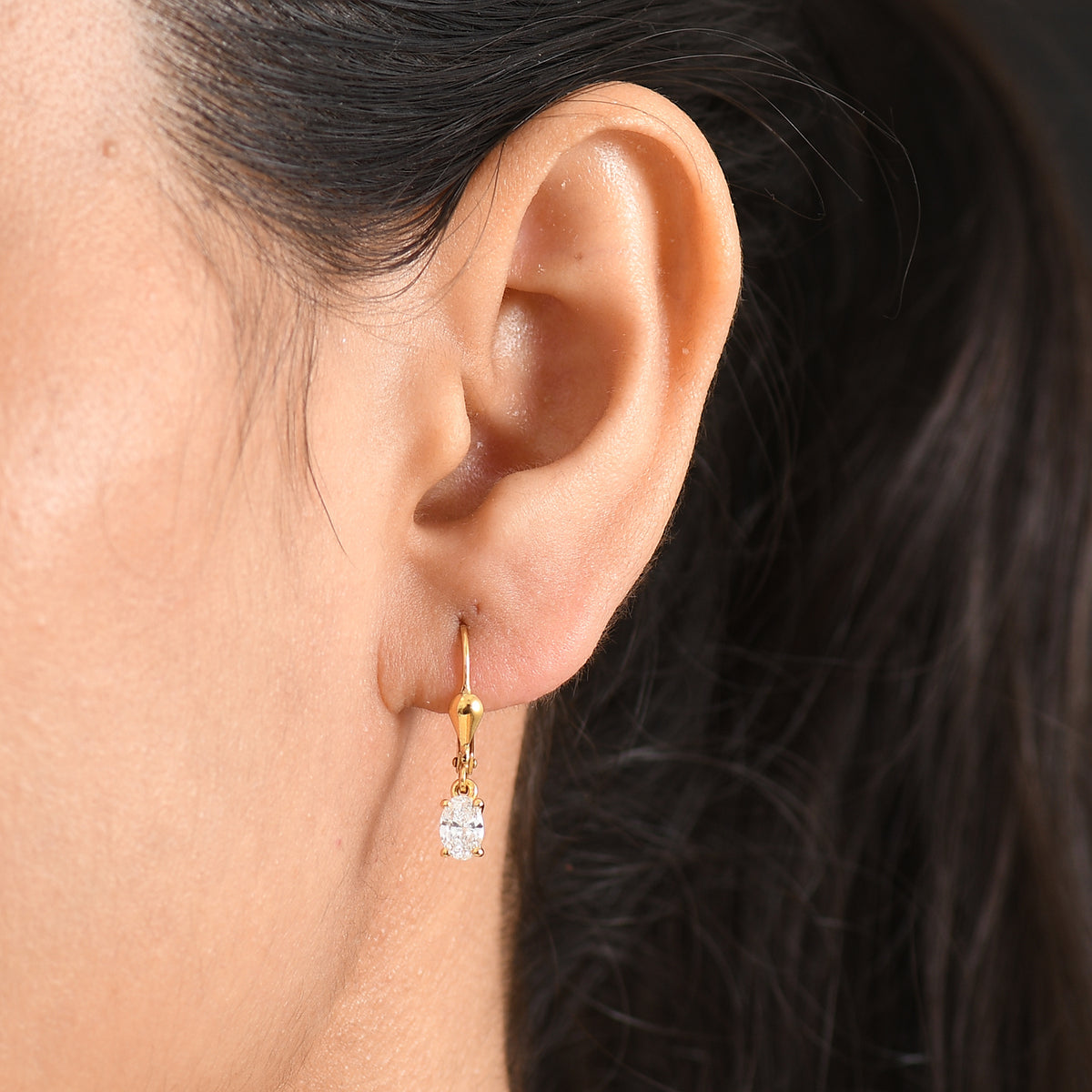 LUXURIANT Lab Grown Diamond Oval-Cut Solitaire Lever Back Earring in 18K Vermeil Yellow Gold Plated Sterling Silver (SI-G-H) 8580773 2