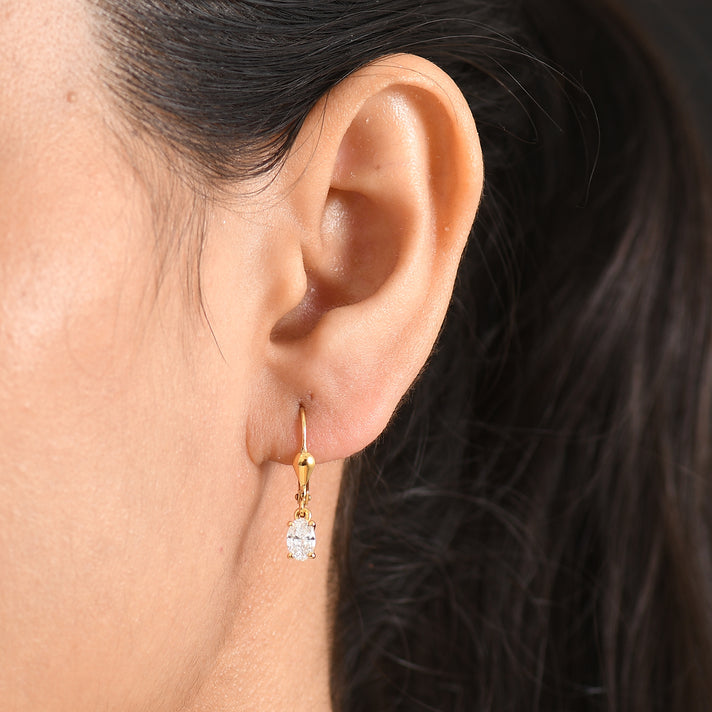 LUXURIANT Lab Grown Diamond Oval-Cut Solitaire Lever Back Earring in 18K Vermeil Yellow Gold Plated Sterling Silver (SI-G-H) 8580773 2