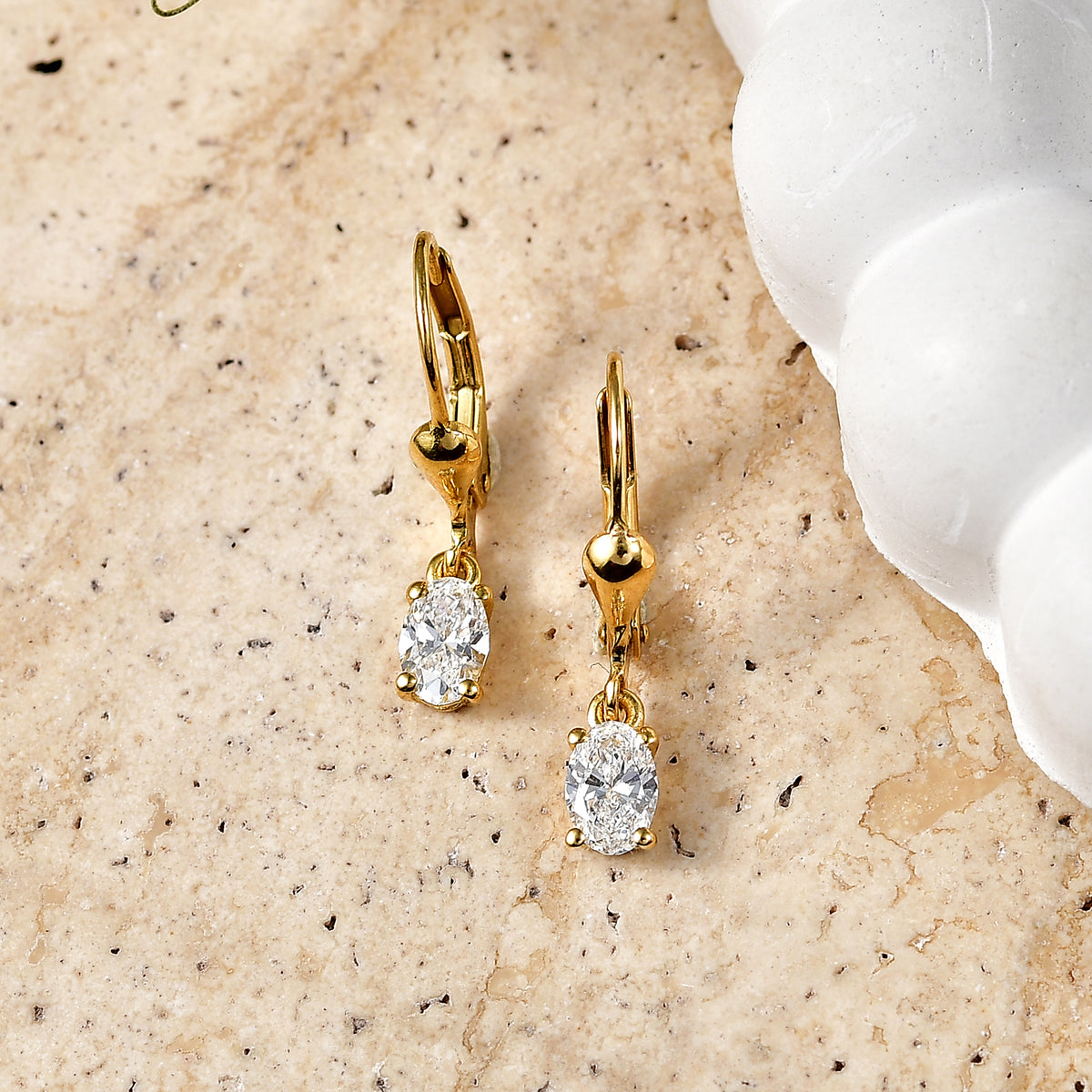 LUXURIANT Lab Grown Diamond Oval-Cut Solitaire Lever Back Earring in 18K Vermeil Yellow Gold Plated Sterling Silver (SI-G-H) 8580773 3