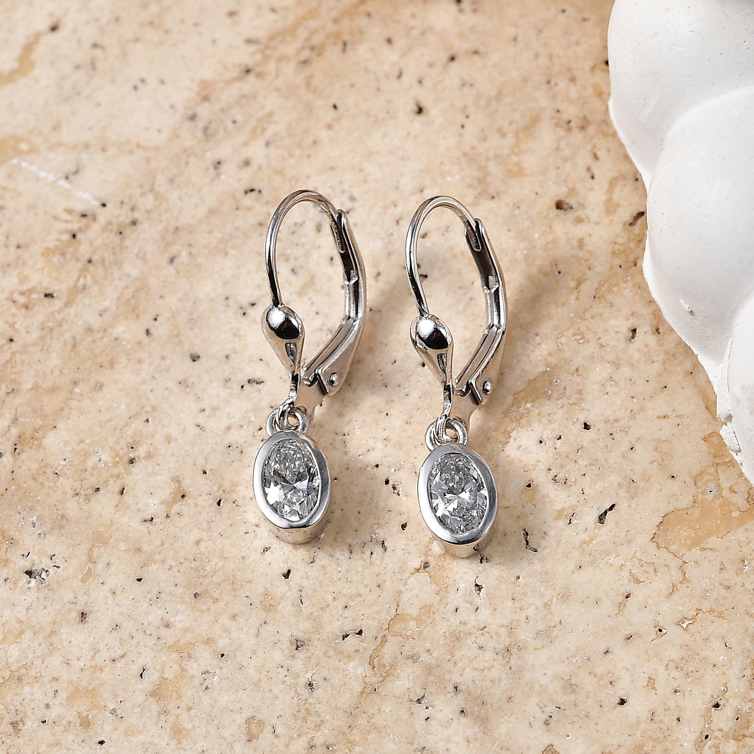 Luxuriant - Lab Grown Diamond (SI-G-H) Solitaire Lever Back Earring in Rhodium Overlay Sterling Silver 0.80 Ct. 8580774 3