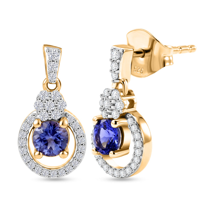 D'Joy - Tanzanite &amp; White Zircon Dangling Earring with Push Post in 18K Vermeil Yellow Gold Plated Sterling Silver 1.00 Ct. 8580897 1