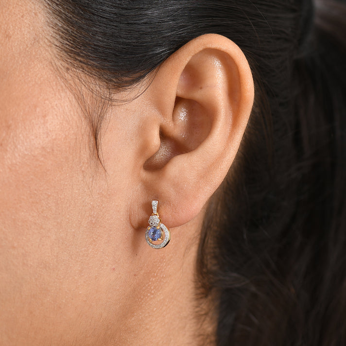 D'Joy - Tanzanite &amp; White Zircon Dangling Earring with Push Post in 18K Vermeil Yellow Gold Plated Sterling Silver 1.00 Ct. 8580897 2