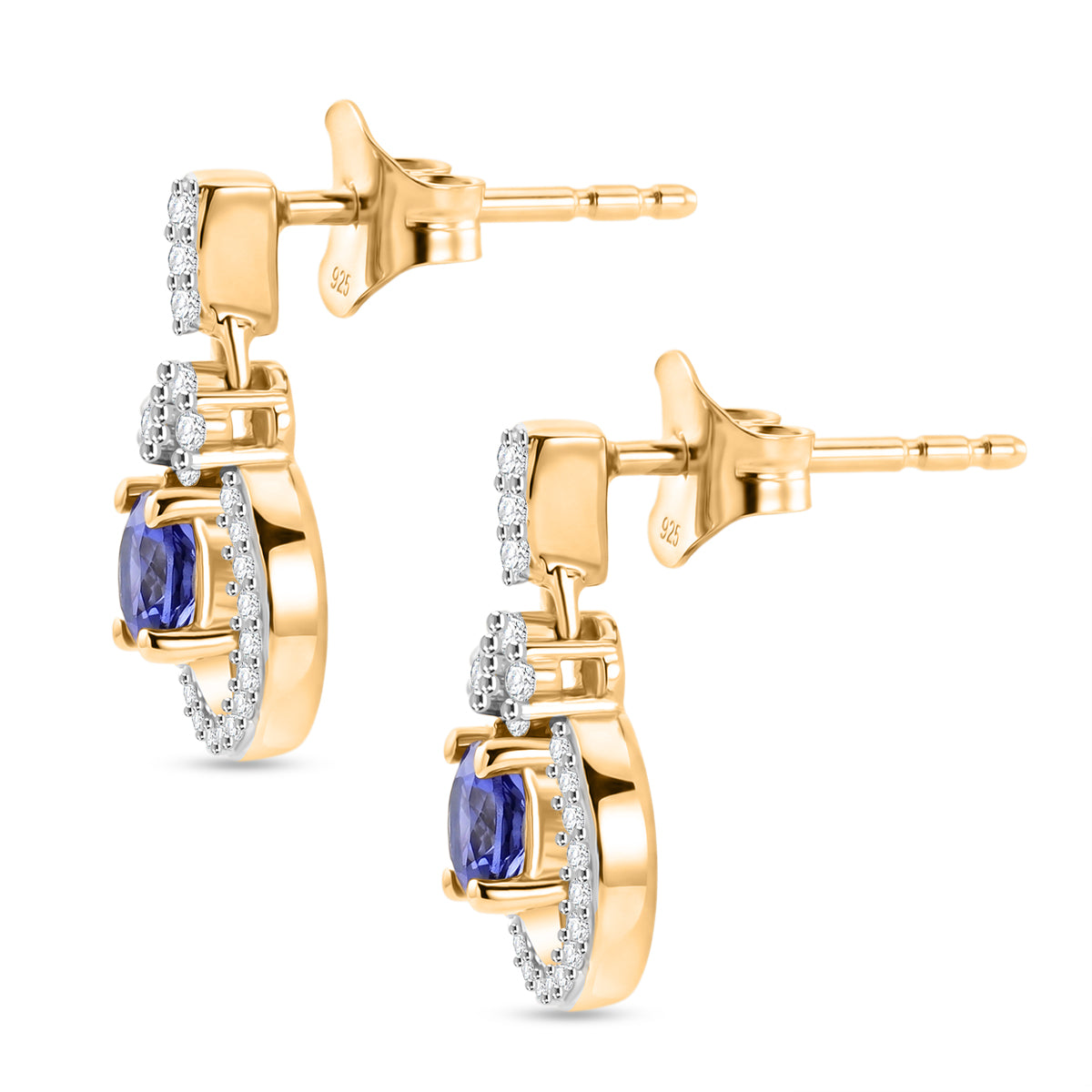 Live From Tanzania - D'Joy - Tanzanite &amp; White Zircon Dangling Earring with Push Post in 18K Vermeil Yellow Gold Plated Sterling Silver 1.00 Ct. 8580897 4