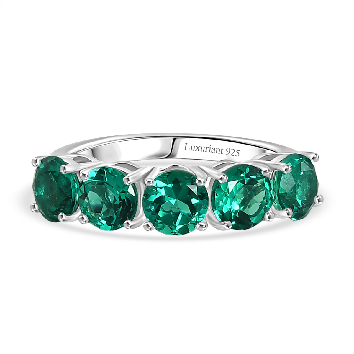 Luxuriant - AAA Lab Grown Colombian Emerald 5 Stone Ring in Rhodium Overlay Sterling Silver 2.40 Ct. 8581110 0