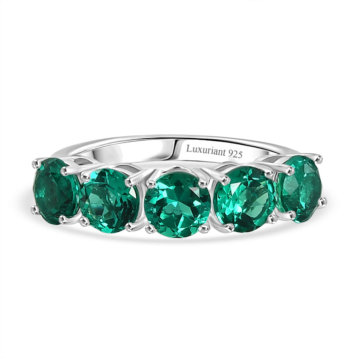 Luxuriant - AAA Lab Grown Colombian Emerald 5 Stone Ring in Rhodium Overlay Sterling Silver 2.40 Ct. 8581110 1
