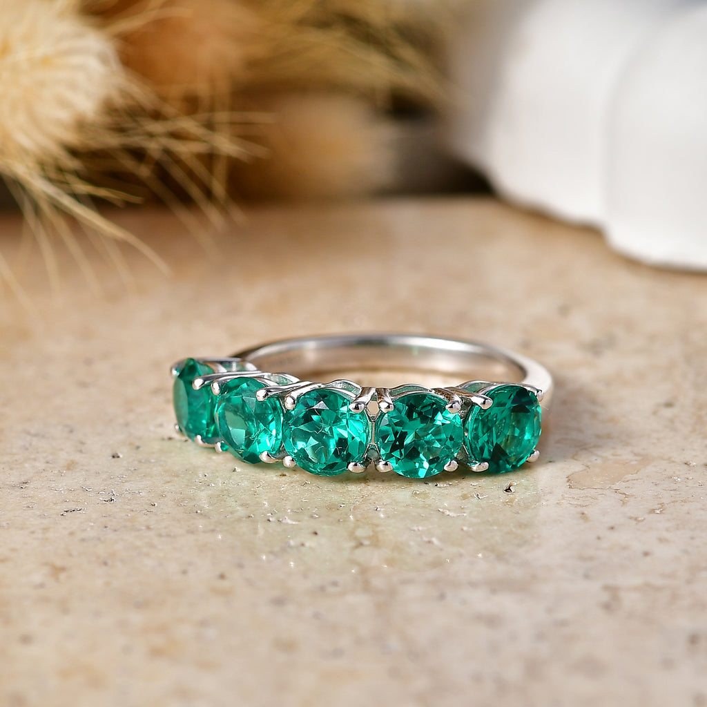 Luxuriant - AAA Lab Grown Colombian Emerald 5 Stone Ring in Rhodium Overlay Sterling Silver 2.40 Ct._8581110_2