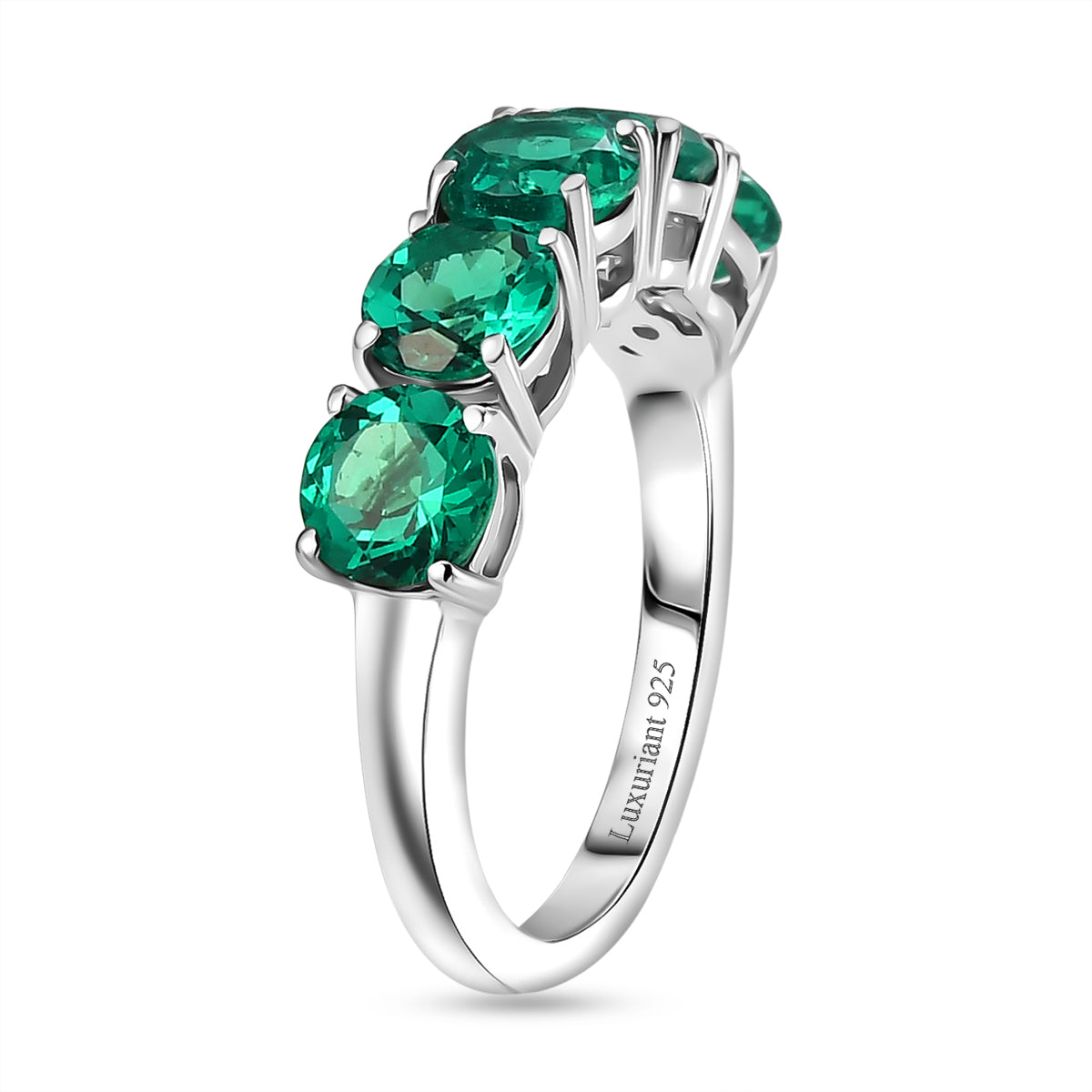 Luxuriant - AAA Lab Grown Colombian Emerald 5 Stone Ring in Rhodium Overlay Sterling Silver 2.40 Ct. 8581110 4