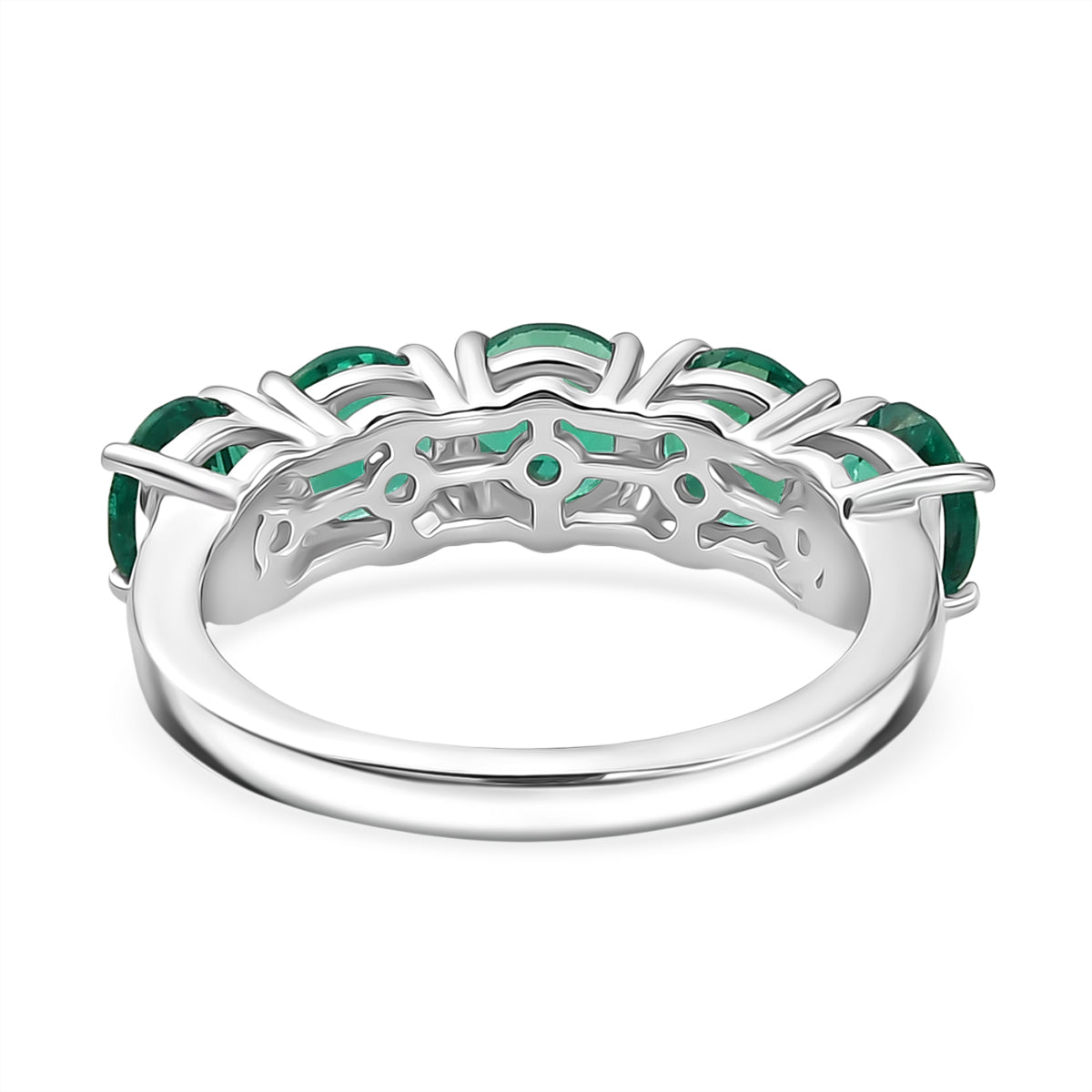 Luxuriant - AAA Lab Grown Colombian Emerald 5 Stone Ring in Rhodium Overlay Sterling Silver 2.40 Ct. 8581110 5