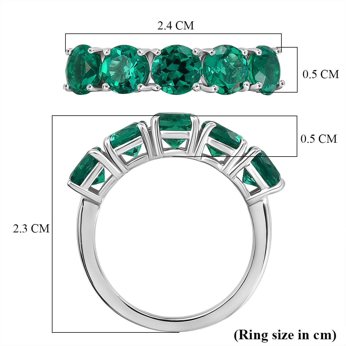 Luxuriant - AAA Lab Grown Colombian Emerald 5 Stone Ring in Rhodium Overlay Sterling Silver 2.40 Ct. 8581110 6